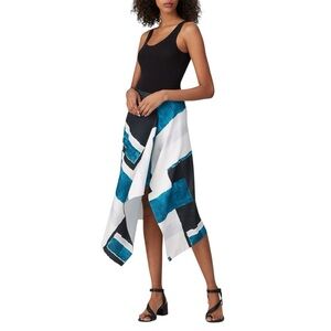 Natori Asymmetrical Handkerchief Hem Brushstroke Midi Skirt Size 2